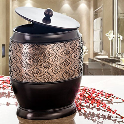 Creative Scents Dublin Brown Small Bathroom Trash Can with Lid - 1.3 Gal / 4.8L Decorative Oval Waste Basket - Durable Resin Garbage Can for Bathroom, Bedroom, Office Decor - Mini Wastebasket Bin - style: Trash Can