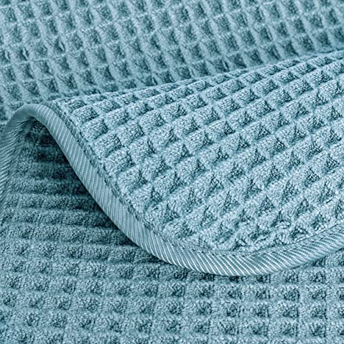 POLYTE 430 GSM Microfiber Lint Free Washcloth Face Towel, 13 x 13 in, 4 Pack (Waffle Weave) - color: Green