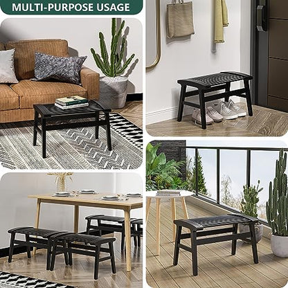 Shower Chair for Insider Shower, Bamboo Shower Bench with Big Soft Surface Waterproof Nonslip Shower Stool for Elderly Disabled, Sturdy Shower Seat 350 lbs Capacity for Bathroom, Living Room (Black) | Bamboo Strip Design, Comfort Sitting Experience, Sturd