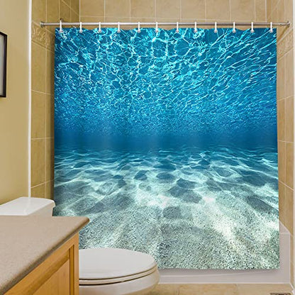 MERCHR Blue Ocean Beach Shower Curtain, Nature Underwater Sea World Scene Bathroom Curtains Waterproof Fabric, 71 x 71 Inches - color: Blue, size: 71"W x 71"L (Pack of 1)