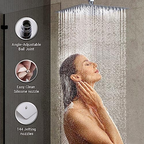 Full Body Rain Shower System with 4 Body Shower Jets & 12’’ Wall Mount Rainfall Shower Head & Handheld, DASAN Multi Shower Head System Chrome Rain Shower Faucets sets Combo with Rough-in Valve - color: Chrome