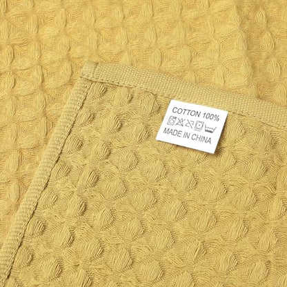 100% Cotton Home Soft Absorbent Hand Towels 14" x 32", Waffle Weave Towel Sets for Bathroom, Kitchen 4 Pack Yellow