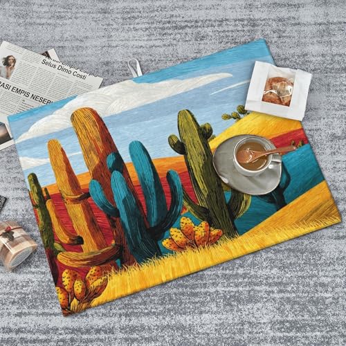 Cactus Dish Drying Mats for Kitchen Counter Absorbent Reversible Drying Mats Microfiber Kitchen Countertop Protector Dishes Drying Pad Extra Large “18 x 24" Dish Mat - color: Yellow-Cactus
