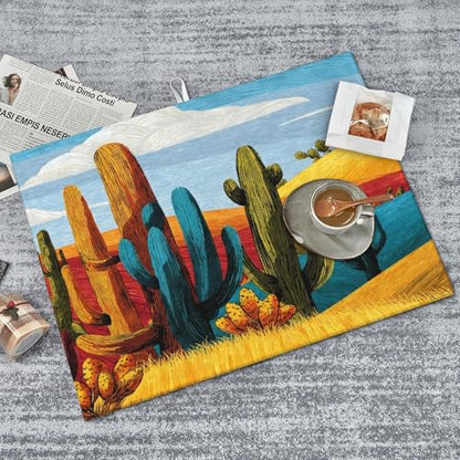 Cactus Dish Drying Mats for Kitchen Counter Absorbent Reversible Drying Mats Microfiber Kitchen Countertop Protector Dishes Drying Pad Extra Large “18 x 24" Dish Mat - color: Yellow-Cactus