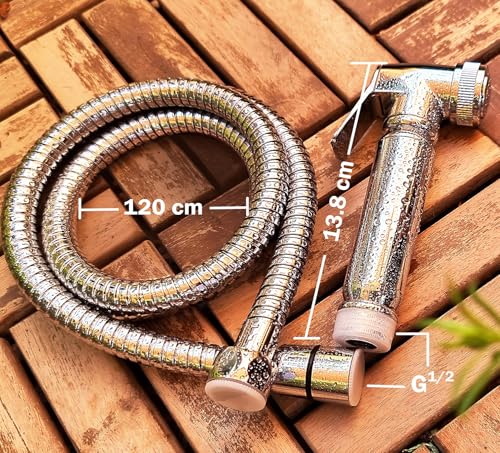 Handheld Toilet Bidet Sprayer - Shattaf Set, Jet Spray with Easy Installation, Muslim Shower for Feminine wash, Baby Cloth Diaper, Personal Hygiene, 120cm Stainless Steel Hose Pipe, Chrome