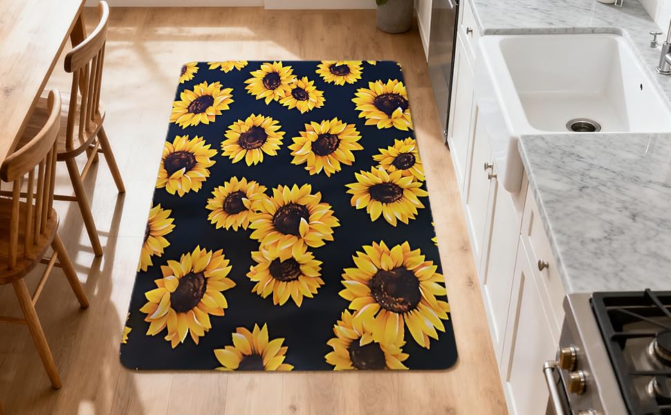 Sunflower Dish Drying Mat ,Absorbent Place Mat,Easy Clean Rug For Kitchen,Bath,Bathroom,Living Room Kitchen Decor And Accessories(sunflower) (17*47inches) - size: 47" x 47"