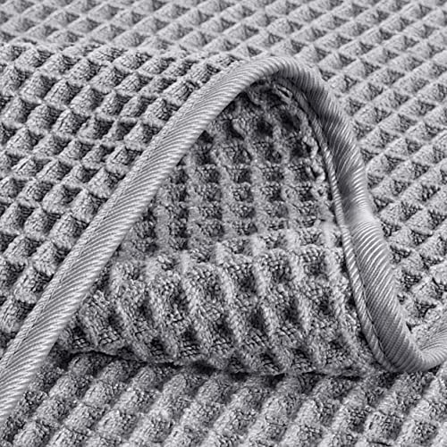 POLYTE 430 GSM Poly Blend Microfiber Quick Dry Waffle Hand Towel, 16x30 in | 4 Pack, Oversize, Lint Free, Quick Dry, Hanging Loop - color: Gray