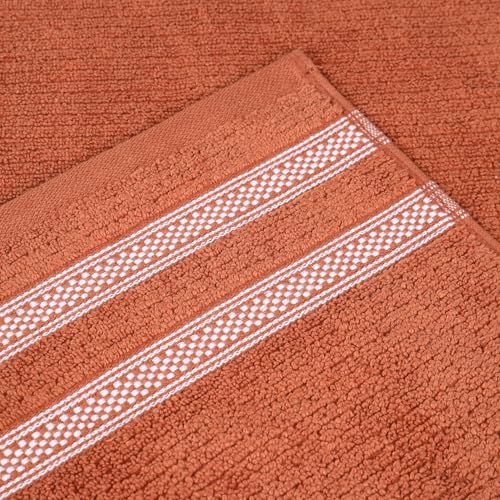 Superior Cotton Bath Sheet Set, Zero Twist, Ribbed Geometric, Oversized Large Absorbent Body Towels, Luxury Soft Quick Dry, Shower, Spa, Hotel, Pool, Guest Bathroom, Home Essentials, Set of 2, Rust