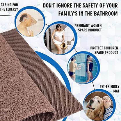 godehone Shower Mats Non Slip Without Suction Cups, PVC Loofah Bathroom Mats, Loofah Mats for Shower and Bathroom, Quick Drying, 15.7× 36 Inch, Brown - color: Brown, size: 36" x 15.7" (Rectangular)