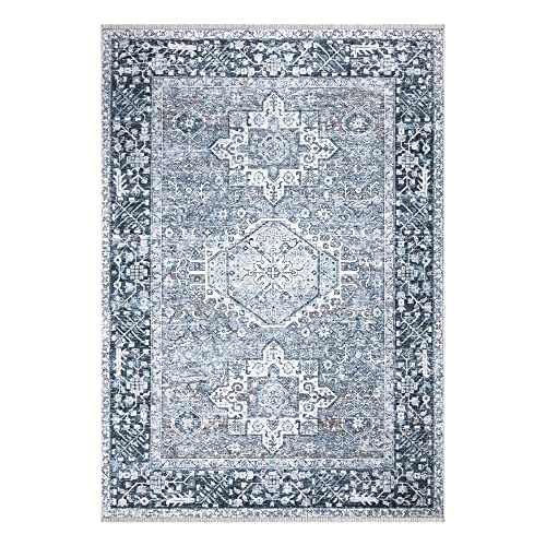Bloom Rugs Caria Washable Non-Slip 3x5 Rug - Navy Blue Traditional Area Rug for Living Room, Bedroom, Dining Room, and Kitchen - Exact Size: 3' x 5' - color: Navy Blue, size: 3' x 5' (Rectangular)