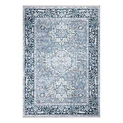 Bloom Rugs Caria Washable Non-Slip 3x5 Rug - Navy Blue Traditional Area Rug for Living Room, Bedroom, Dining Room, and Kitchen - Exact Size: 3' x 5' - color: Navy Blue, size: 3' x 5' (Rectangular)