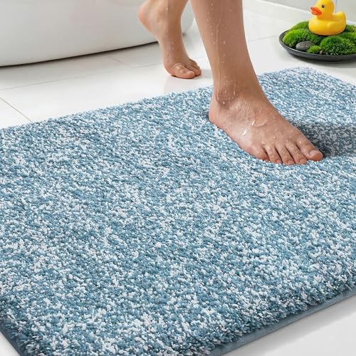 Yimobra Cushioned Anti-Fatigue Bathroom Rug, Bath Mat Non Slip Washable, Dense Soft Microfiber for Bathroom Sink, Shower, Tired Feet Comfort, Absorbent, 32" X 20", Denim Blue - color: Denim Blue, size: 32" X 20"