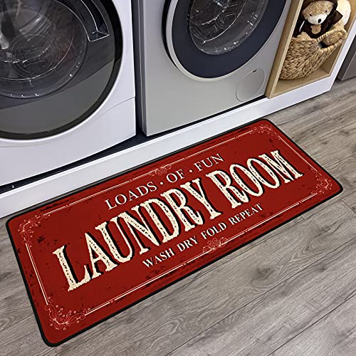 ROMAMIGO Farmhouse Red Runner Rug (20 X 47 inch), Non-Slip, High Pile, Handmade, Kitchen, Bathroom, Laundry Room Decor - color: Red