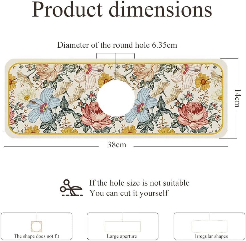 2PCS Fantasy Style Faucet Draining Mat, Faucet Draining Mat for Kitchen Sink, Self Absorbent Draining Mat for Kitchen Counter, Faucet Splash Catcher for Bathroom & Kitchen (A)
