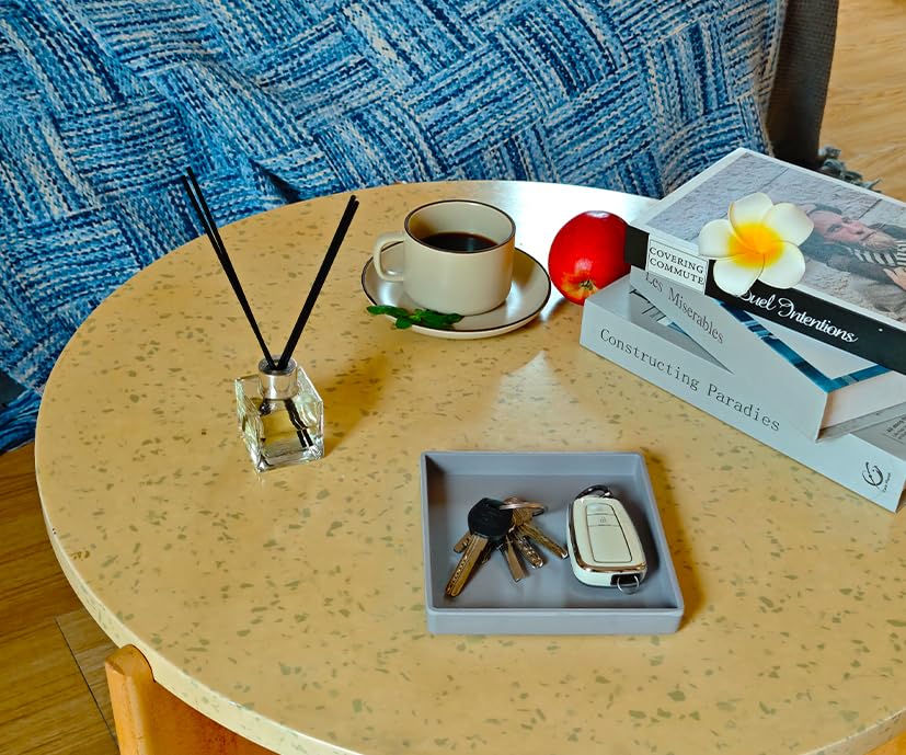 Small Mini Square Tray (5.9 inch) 3 Pack, Hard Plastic Gray Tray | 5.9"x5.9"x0.8" Tiny, Sturdy, Solid Tray, Lightweight for Coffee, Desserts, Drinks, Party, Seasoning, Perfume and Display. - color: Gray - 3 Tray, size: 5.9" x 5.9" x 0.8"