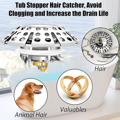 Anlige Bathtub Drain Stopper, Pop Up Tub Stopper with Hair Catcher, Bathtub Plug and Cover with Strainer, Universal for 1.5 to 1.8in Tub Drain - style: Tub Stopper Top Hair Catcher