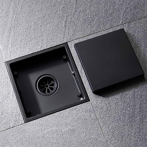 ELLO&ALLO 6 Inch Square Shower Drain Black Floor Drain with Flange Reversible 2-in-1 Cover Tile Insert Grate Removable SUS304 Stainless Steel Oil Rubbed Bronze - color: Oil Rubbed Bronze, size: 6 Inch Tile insert Cover