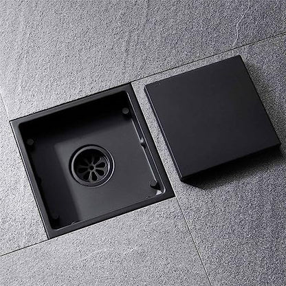 ELLO&ALLO 6 Inch Square Shower Drain Black Floor Drain with Flange Reversible 2-in-1 Cover Tile Insert Grate Removable SUS304 Stainless Steel Oil Rubbed Bronze - color: Oil Rubbed Bronze, size: 6 Inch Tile insert Cover