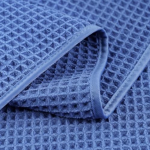 POLYTE 430 GSM Poly Blend Microfiber Quick Dry Waffle Hand Towel, 16x30 in | 4 Pack, Oversize, Lint Free, Quick Dry, Hanging Loop - color: Royal Blue