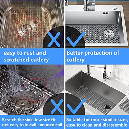 Sink Protectors for Kitchen Sink 12" 13" 16" 18" 19" 24" 26" 28" 29" Silicone Sink mat| Silicone Kitchen Sink Mat Grid for Bottom of Farmhouse Stainless Steel(29.5"X15"Gray) | Various sizes and styles,Free-form cutting,Holes for different positions,Protec