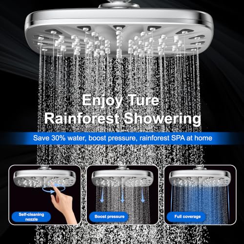Dual Rainfall Shower Head With Handheld Showerhead, High Pressure Shower Head With Handheld Spray, 8-Mode Showerhead with Adjustable Extension Arm, 71Inch Shower Hose & Suction Cup Holder, Chrome - color: Chrome