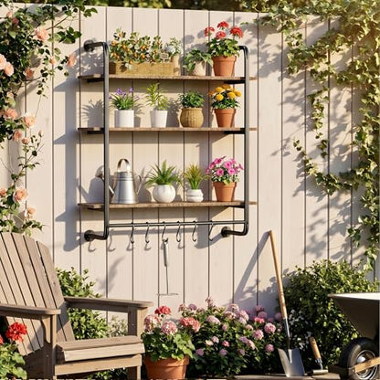 3 Tier Industrial Pipe Floating Shelf, 31.5" Kitchen Wall Shelves | with Towel Bar & 6 Hooks, Coffee Bar Shelves Display Bookshelf Wall Shelf for Kitchen, Bathroom, Home Décor, Rustic Brown - size: 31.5 Inch（3 Tier）