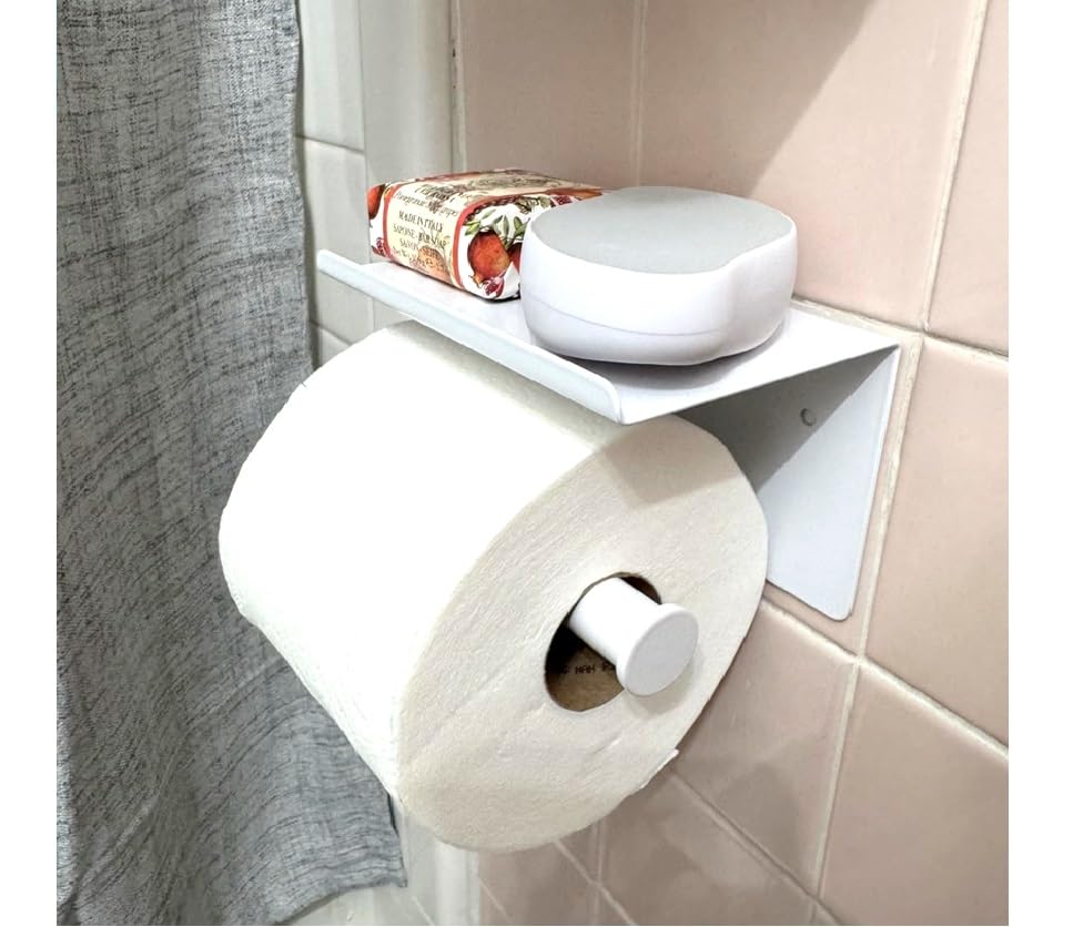 Premium Toilet Paper Holder with Phone Shelf, Wall Mounted, for Bathroom, Living Room, Restroom, RV, and so on, Stainless Steel-Rustproof,Tissue Roll Holder with Storage Shelf-White(YaoJooHome) - color: White