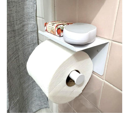 Premium Toilet Paper Holder with Phone Shelf, Wall Mounted, for Bathroom, Living Room, Restroom, RV, and so on, Stainless Steel-Rustproof,Tissue Roll Holder with Storage Shelf-White(YaoJooHome) - color: White