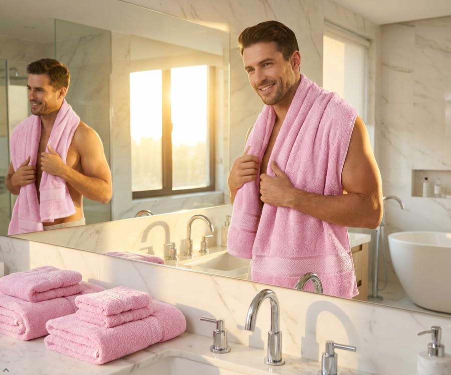 CRAFTBERRY- 6 Piece Cotton Bath Towel Set- 2 Bath - 2 Hand - 2 Face, Pink | 100% Cotton • Thick & Plush • Hotel Quality • Ultra Soft • Highly Absorbent • Quick Dry • Low Lint • Machine Washable - color: Pink