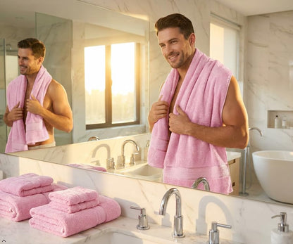 CRAFTBERRY- 6 Piece Cotton Bath Towel Set- 2 Bath - 2 Hand - 2 Face, Pink | 100% Cotton • Thick & Plush • Hotel Quality • Ultra Soft • Highly Absorbent • Quick Dry • Low Lint • Machine Washable - color: Pink