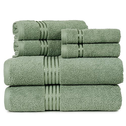 Bedford Home 100% Cotton Hotel 6 Piece Towel Set - Green - color: Green