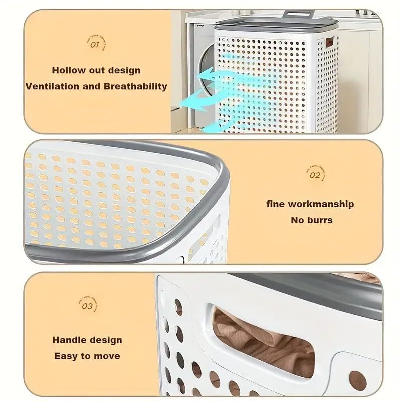 Rolling Laundry Hamper with Lid, Perforated Metal Design, L Size, Portable Handle, Smooth Edges, Ventilated Basket with Wheels, 23.8x16.7x12.9 Inches