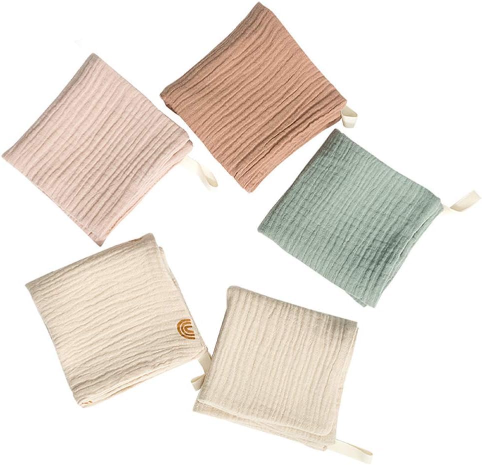 Nisstiiv Baby Washcloths Muslin Cotton Face Towels, Burp Cloth, Saliva Towel, Handkerchief for Newborns Infants, 5 Pack, GGBHN09