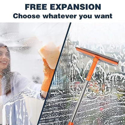 Professional Window Squeegee,2 in 1 Squeegee Window Cleaner with Long Stainless Steel Handle,Sponge Car Window Squeegee for Gas Station, Glass,Shower (Sponge Style)