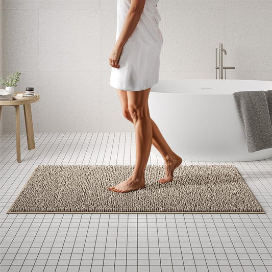 MAYSHINE Round Area Rug Set for Bathroom | Soft Plush Chenille Bath Mat, Water Absorbent Non-Slip Bathroom Rug | Washable Shag Carpet for Shower, Bedroom, or Home Décor | 36"x36" (Round) | Beige - color: Beige, size: 36"x36" Round