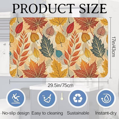 Bath Mat Hello Fall Bathroom Rug,Soft and Non Slip Autumn Leaves Bath Rugs,Quick Drying Machine Washable Floor Mat 17 * 29.5 Inches for Shower Room,Bathtub,Kitchen Bathroom - color: Hello Fall