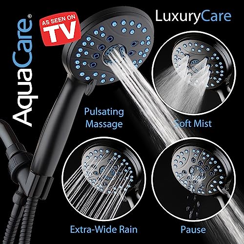 AquaCare High Pressure 8-mode Handheld Shower Head - Anti-clog Nozzles, Built-in Power Wash to Clean Tub, Tile & Pets, Extra Long 6 ft. Stainless Steel Hose, Wall & Overhead Brackets | Stay Clean Nozzles, Dual Power Wash for Tub, Tile & Pets, Long 6 ft. S