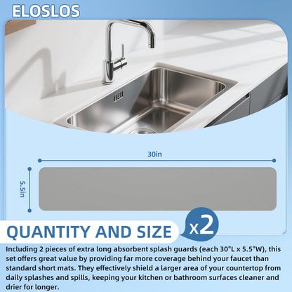 2PCS 30″x5.5″ Customizable Sink Faucet Mat 2&3 Hole Kitchen Sinks, Gray | DIY Cut for Oval/Rectangle/Square Faucets, Extra Long Coverage, For Splashes & Drips - style: 2 Pcs Gray