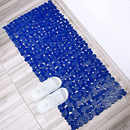 SONGZIMING Bathtub Mat Non Slip Pebble Bath Shower Mat with Drain Holes, Suction Cups Mat for Tub 16" W x 35" L, Navy Blue - color: Navy Blue