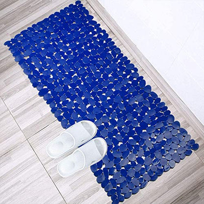 SONGZIMING Bathtub Mat Non Slip Pebble Bath Shower Mat with Drain Holes, Suction Cups Mat for Tub 16" W x 35" L, Navy Blue - color: Navy Blue
