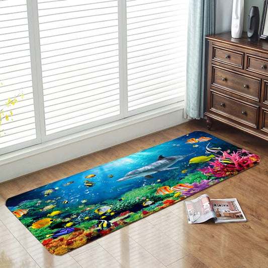 Bath mats in Bathroom and Kitchen Sponge Foam Carpet absorbs Soft (71 x 24 inches), Flange mats in Bedside and Living Room are Non Slip and Bright 3D Printing (Dolphin Underwater World) - color: Dolphin Coral Fish School, size: 71 x 24 inches