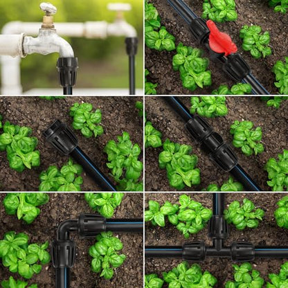 21 Pieces1/2 Inch Drip Irrigation Fittings Kit, 1/2'' Drip Line Barbed Locked Connectors for 1/2 Inch Irrigation Tubing (1/2" ID x 0.650" OD) Coupling Tee Elbow Plug Valve Faucet Adapter - size: 1/2" Fittings Kit 21 Pcs