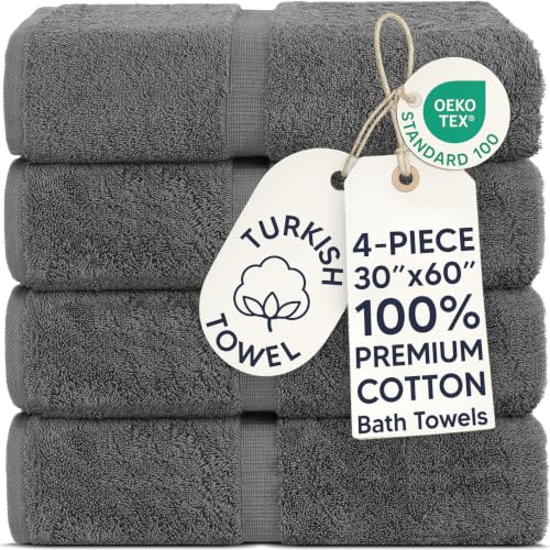 Chakir Turkish Linens 2 Piece Large Bath Towels, 100% Cotton Turkish Towels for Bathroom, Luxury Soft Absorbent Bath Towels, 30 x 60 Inches, Dark Gray - color: Dark Gray