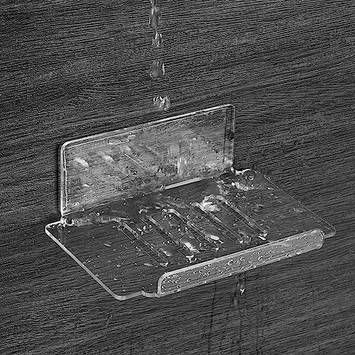 Self Adhesive Soap Dish Wall Mounted, 5 Slot Acrylic Soap Saver, Sponge Soap Holder for Shower Wall, Bathroom, Kitchen (Clear) - color: Clear Large 1pack