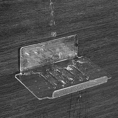 Self Adhesive Soap Dish Wall Mounted, 5 Slot Acrylic Soap Saver, Sponge Soap Holder for Shower Wall, Bathroom, Kitchen (Clear) - color: Clear Large 1pack