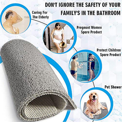 godehone Shower Mats Non Slip Without Suction Cups, PVC Loofah Bathroom Mats, Loofah Mats for Shower and Bathroom, Quick Drying, 23.6× 34.6 Inch, Grey - color: Grey, size: 34.6" x 23.6" (Rectangular)