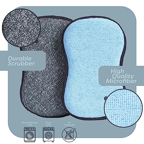 Multi-Purpose Scrub Sponges for Kitchen By Scrub- it - Non-Scratch Microfiber Sponge Along with Heavy Duty Scouring Power - Effortless Cleaning of Dishes, Pots and Pans All at Once(6 Pack, Large) - size: Large (Pack of 6)