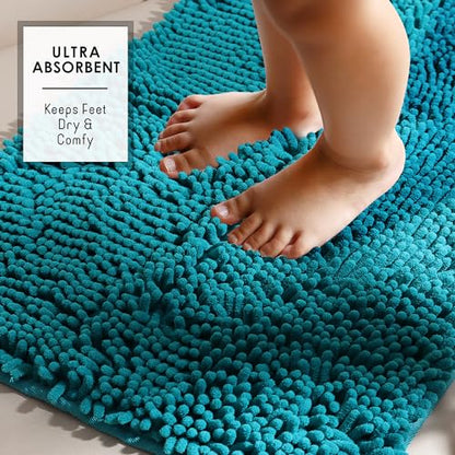 Hearth & Harbor Bathroom Rugs, Chenille Bath Mat - Machine Washable Bath Mats for Bathroom Non-Slip Backing Rubber, Quick Dry - Teal Blue Bath Rug, 17x24-20x32-20x24 - color: Teal, style: 17x24 / 20x32 / 20x24
