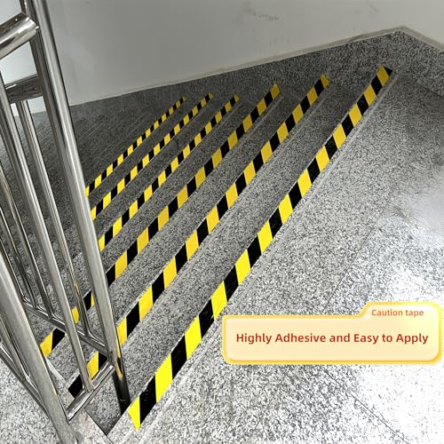 SWRT 2 Inch x 110FT Black & Yellow Hazard Tape Warning Safety Stripe Tape for Floor Marking, Strong Adhesive Wear Resistance Warterproof Caution Tape Roll Ideal for Walls, Floors, Pipes and Equipment
