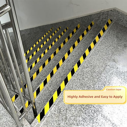 SWRT 2 Inch x 110FT Black & Yellow Hazard Tape Warning Safety Stripe Tape for Floor Marking, Strong Adhesive Wear Resistance Warterproof Caution Tape Roll Ideal for Walls, Floors, Pipes and Equipment